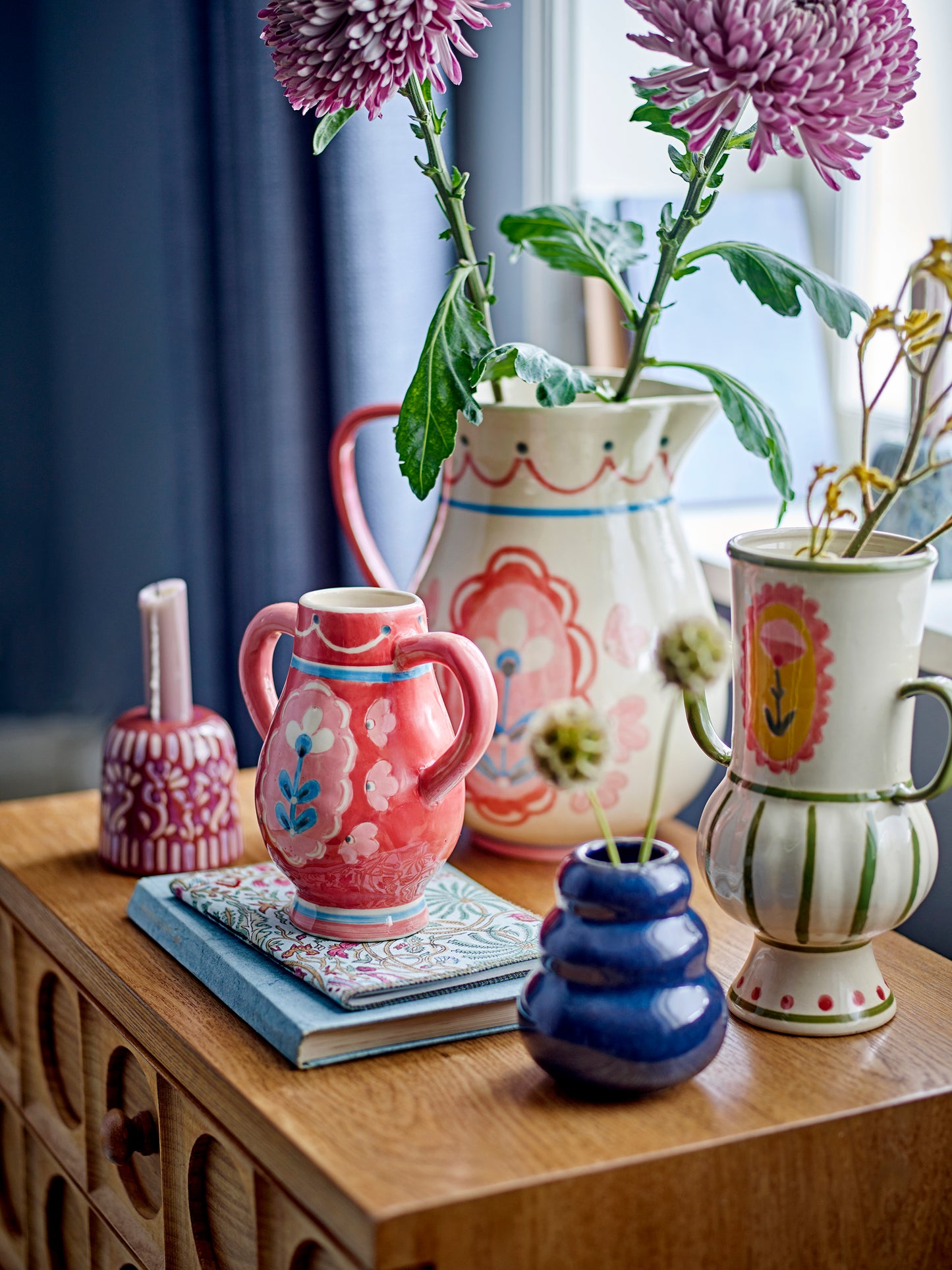 Steingutvase | Blumenmotiv | Odina