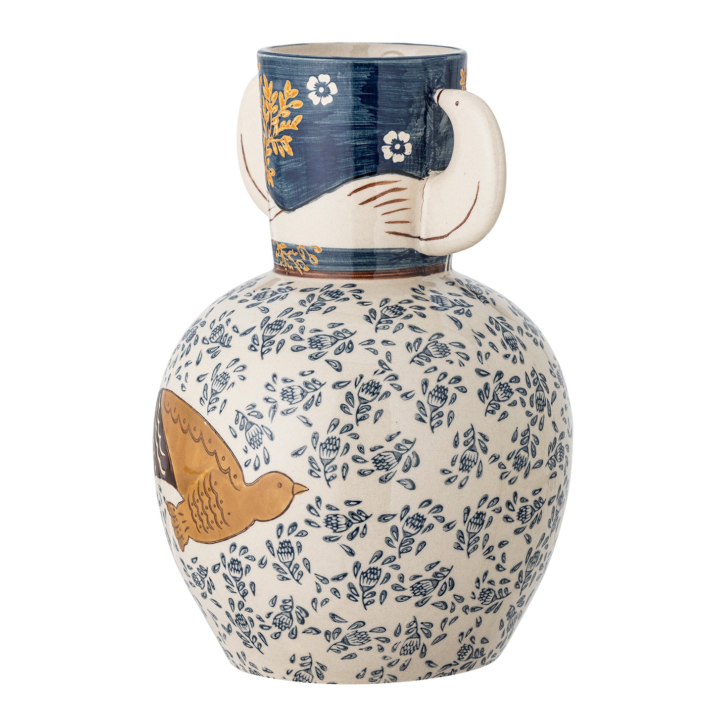 Steingutvase | Vogelmotiv | Hezha