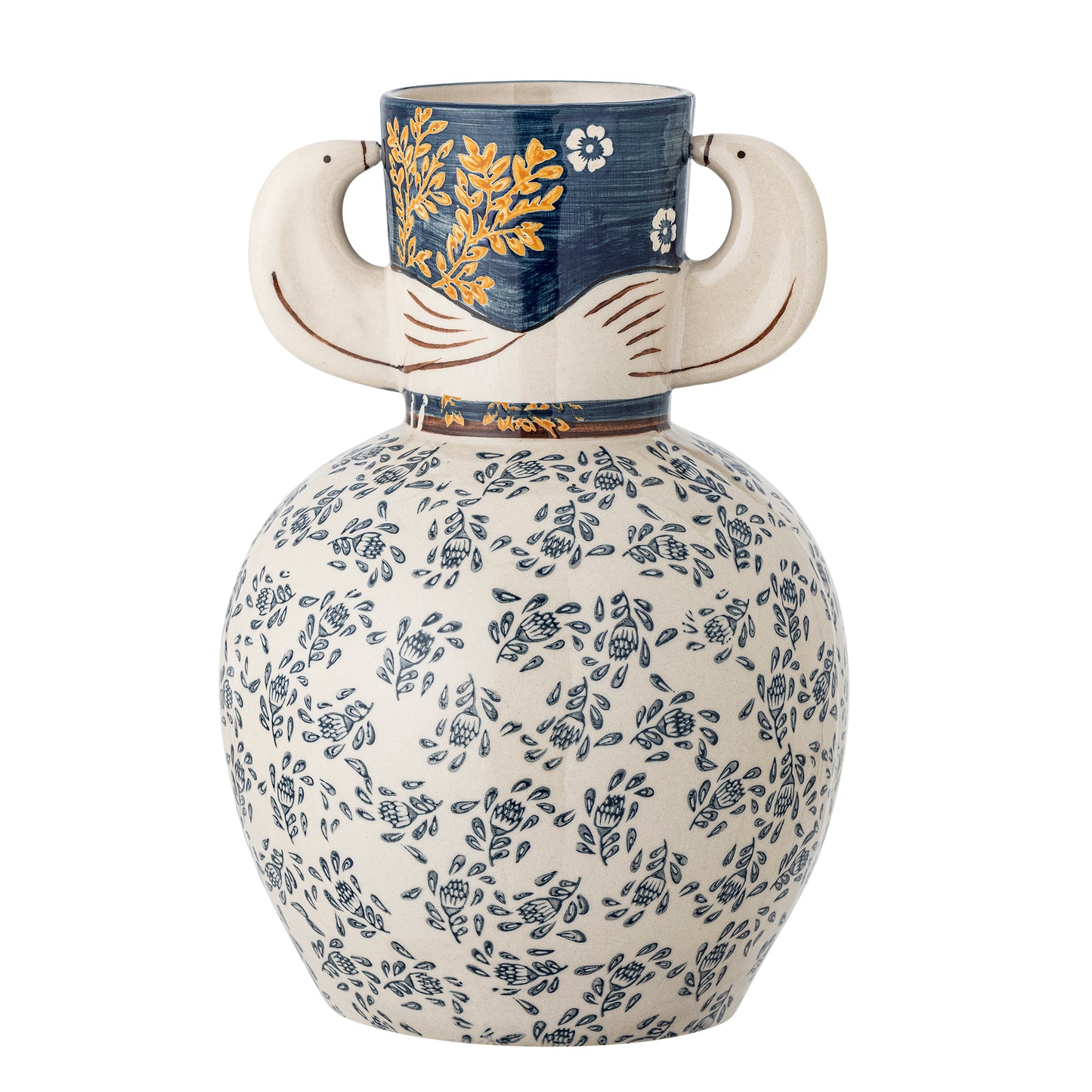 Steingutvase | Vogelmotiv | Hezha