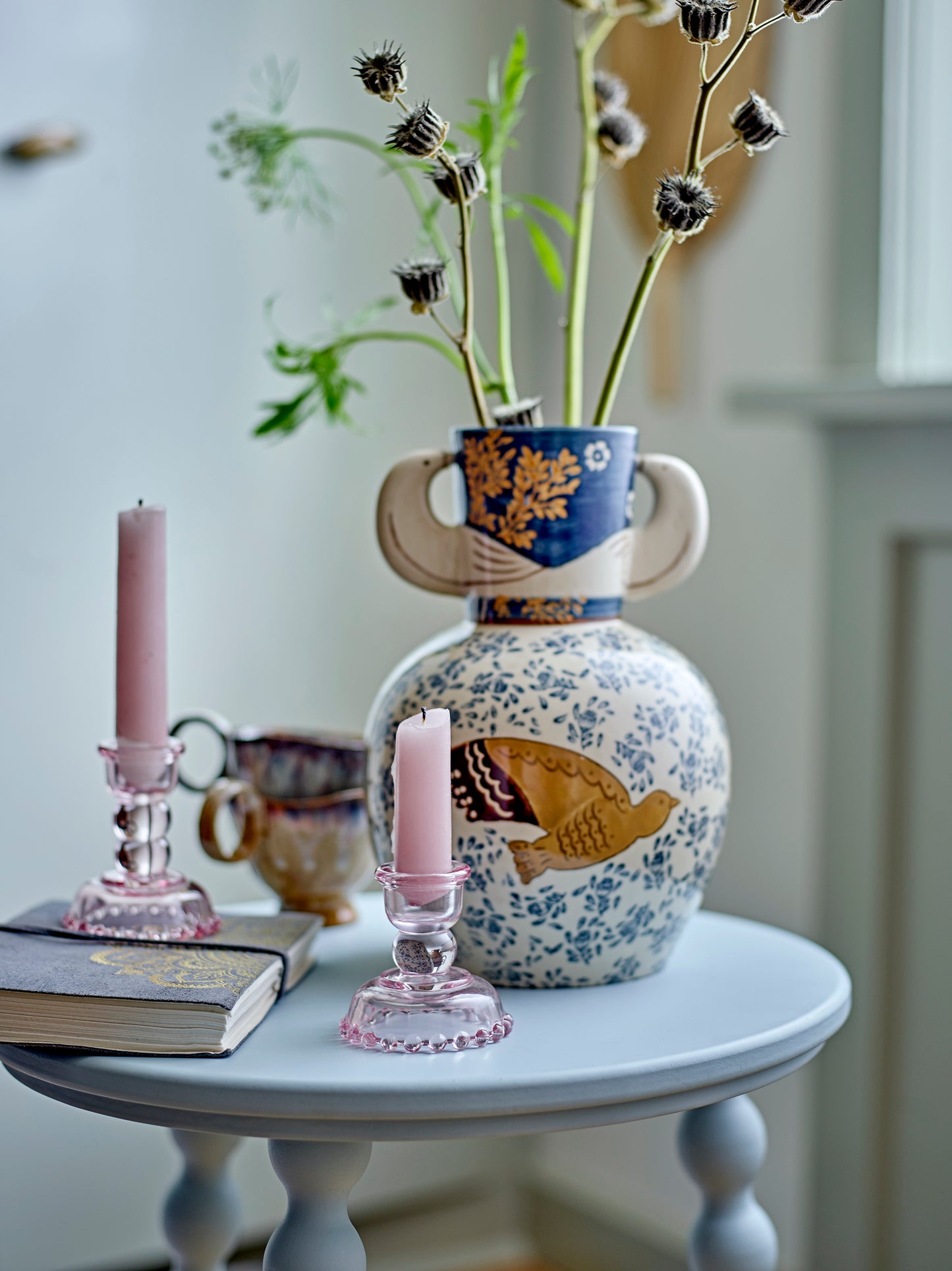 Steingutvase | Vogelmotiv | Hezha