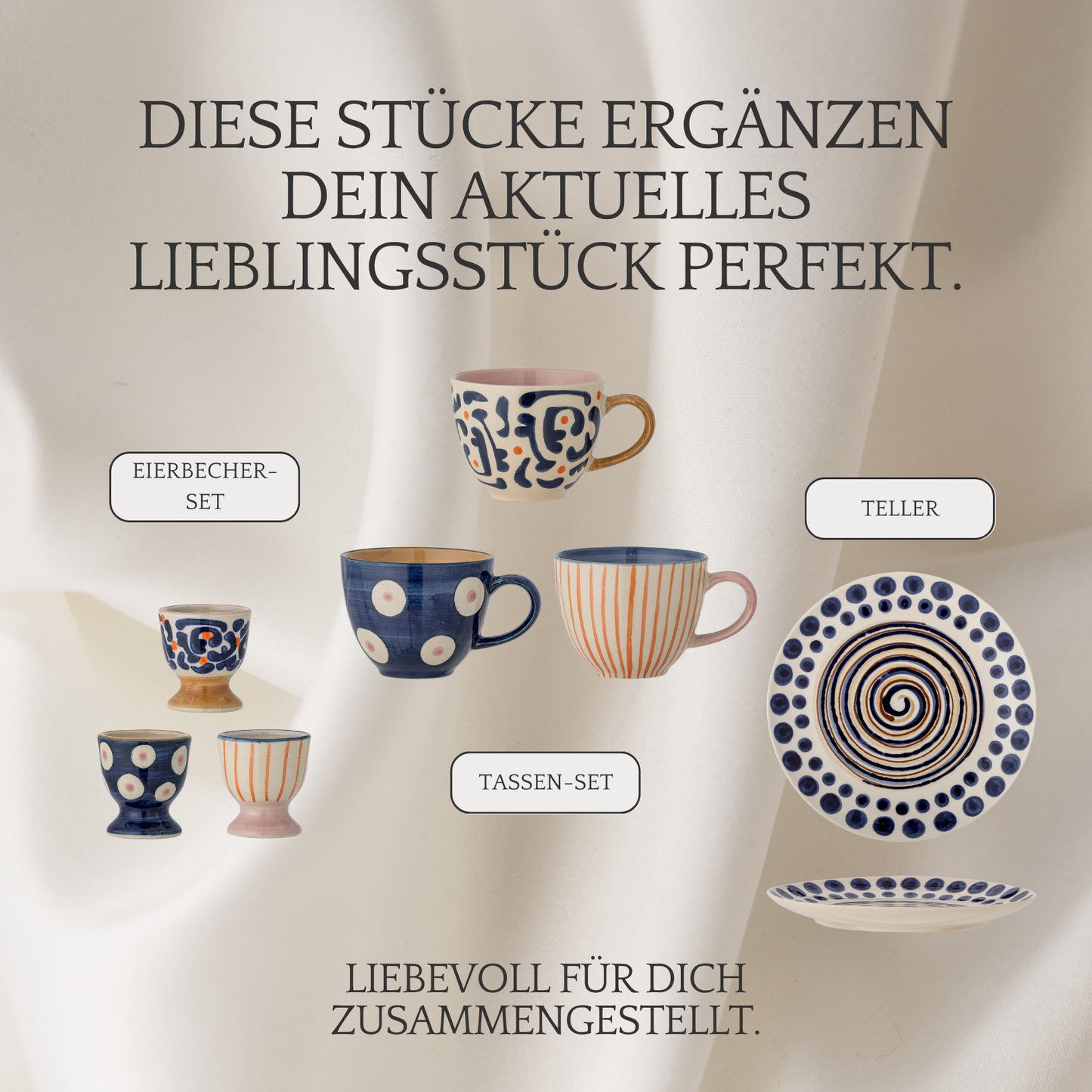 3-teiliges Steingut-Eierbecher-Set | Eviaya