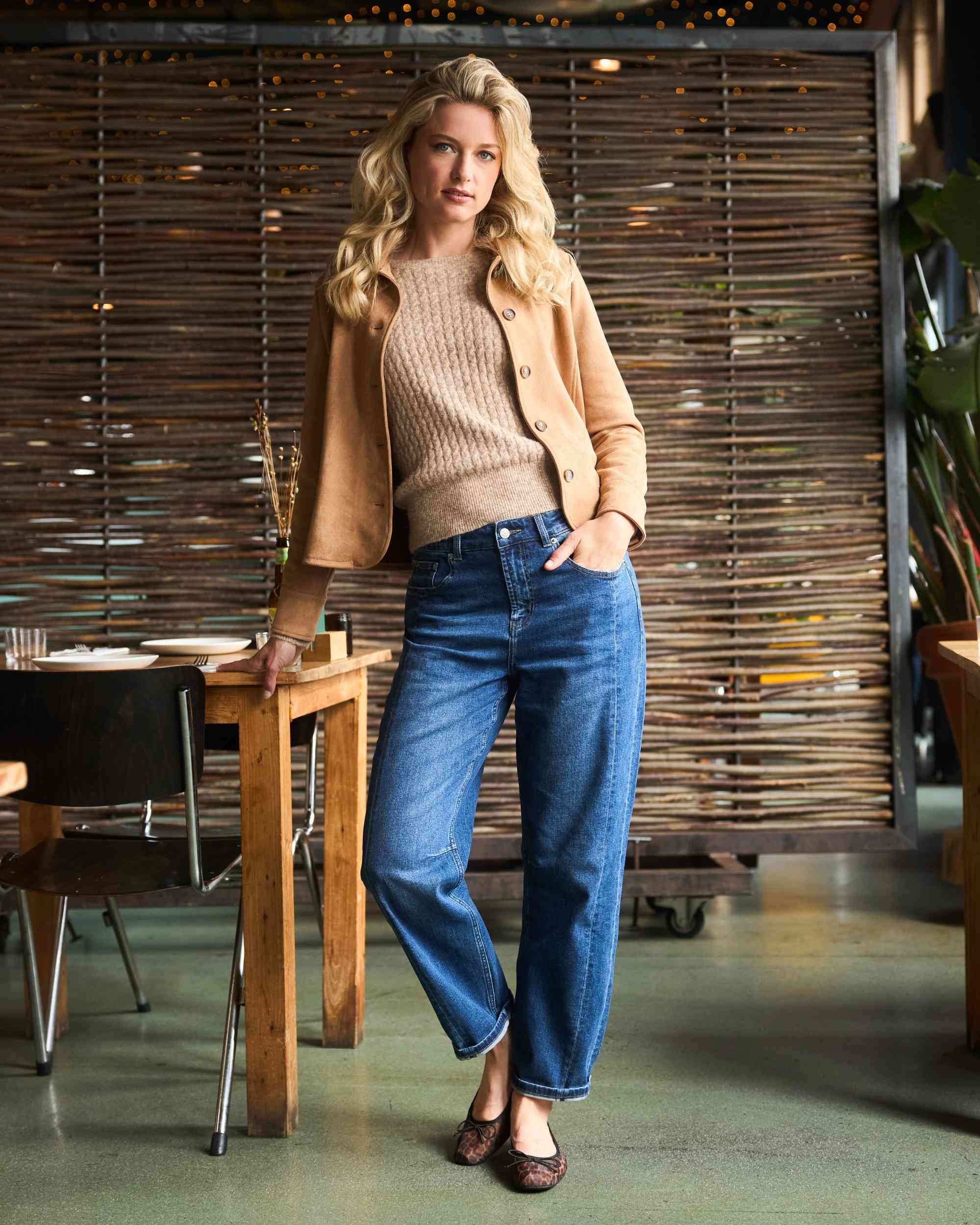 Red Button Caitlina Slight Barrel Style Denim Jean with Side Panel Pebble