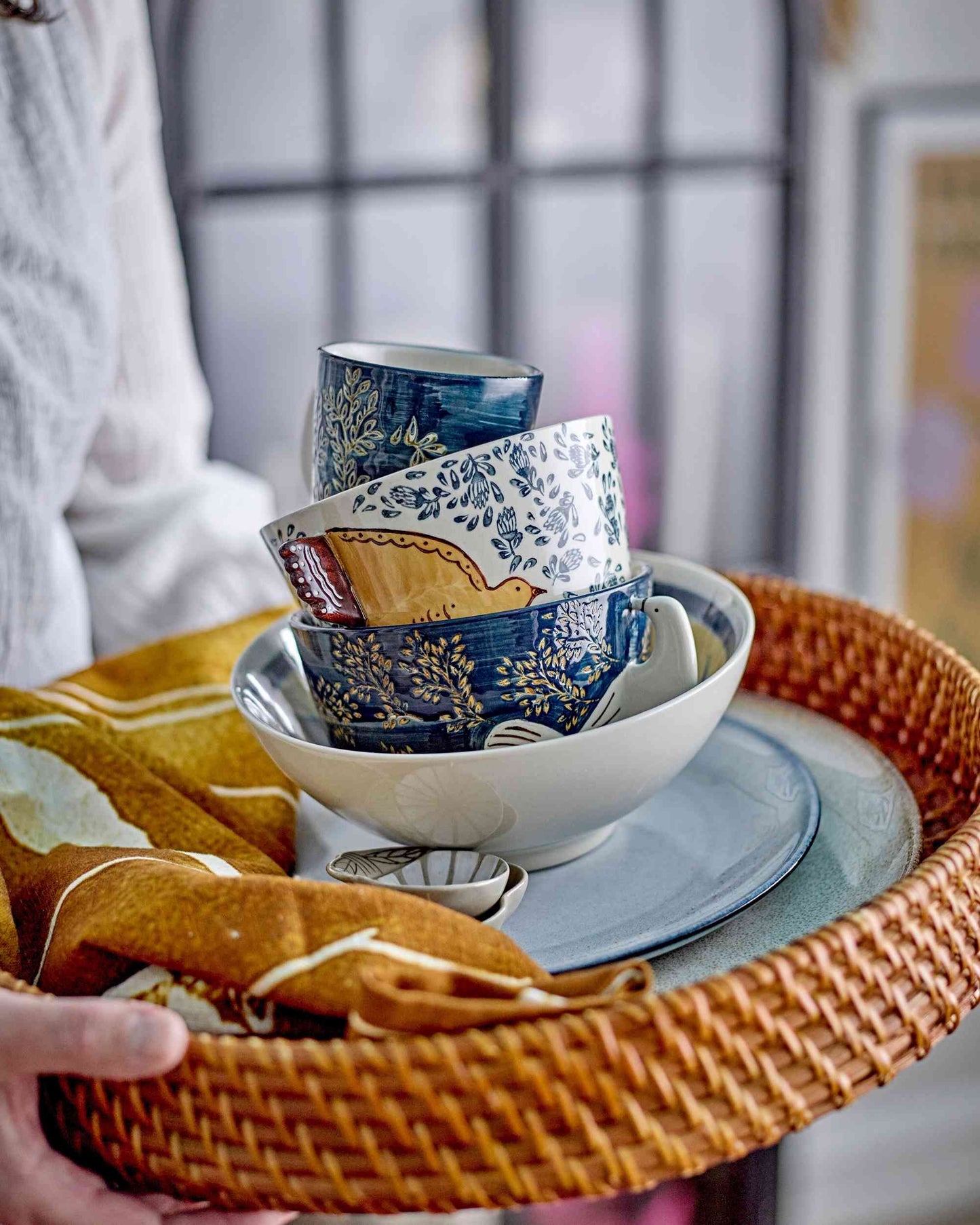 Steingut-Schale | Vogelmotiv | Hezha