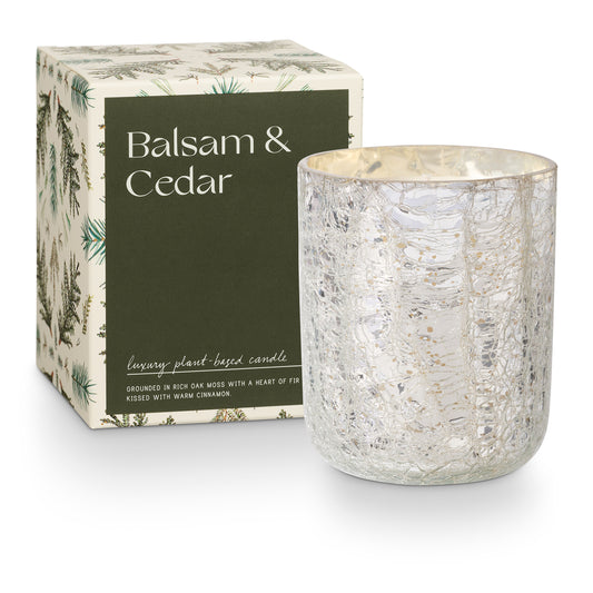 Duftkerze in Crackle Glas [klein] | Balsam & Cedar
