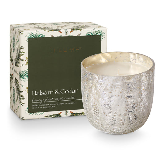 Duftkerze in Crackle Glas [groß] | Balsam & Cedar