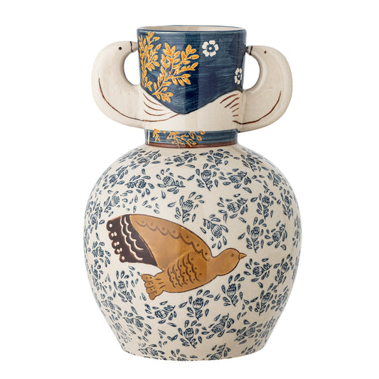 Steingutvase | Vogelmotiv | Hezha