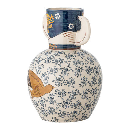 Steingutvase | Vogelmotiv | Hezha