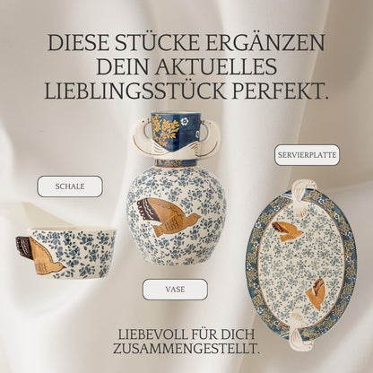 Steingutvase | Vogelmotiv | Hezha