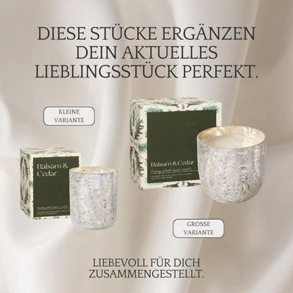 Duftkerze in Crackle Glas [klein] | Balsam & Cedar