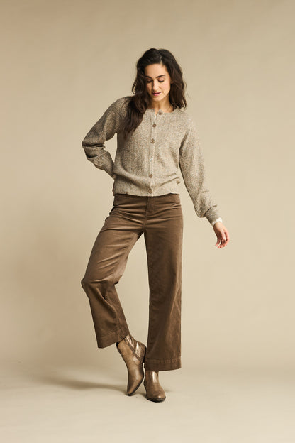 Hose | Conny Shiny Cord | Taupe | Red Button