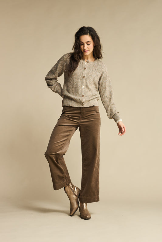 Hose | Conny Shiny Cord | Taupe | Red Button