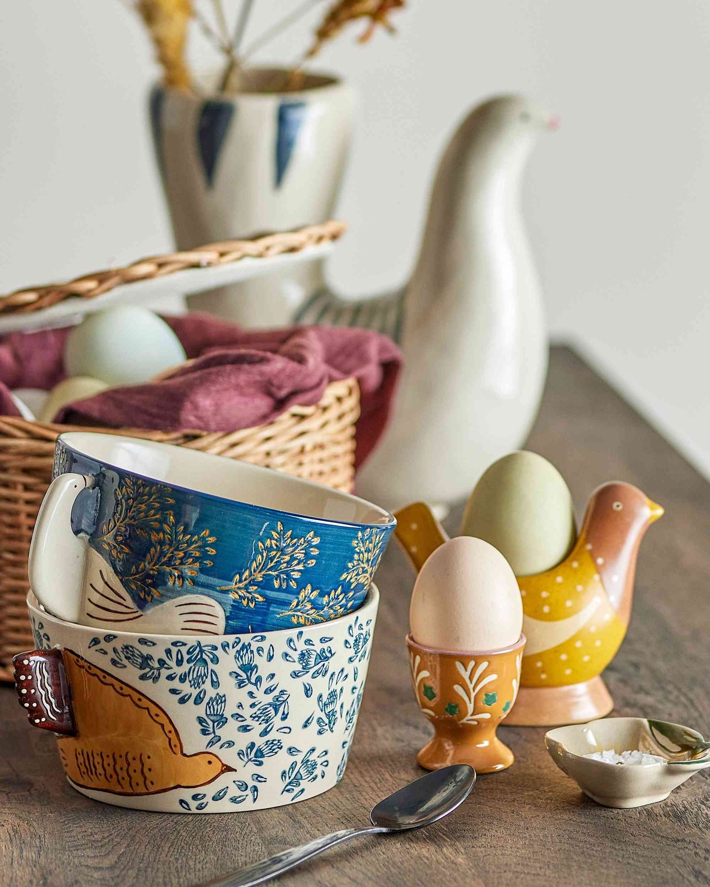 Steingut-Schale | Vogelmotiv | Hezha