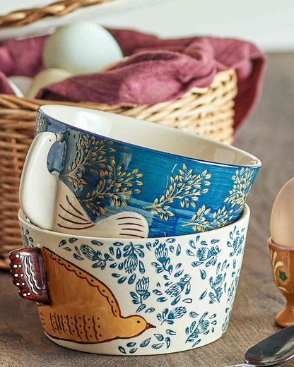 Steingut-Schale | Vogelmotiv | Hezha