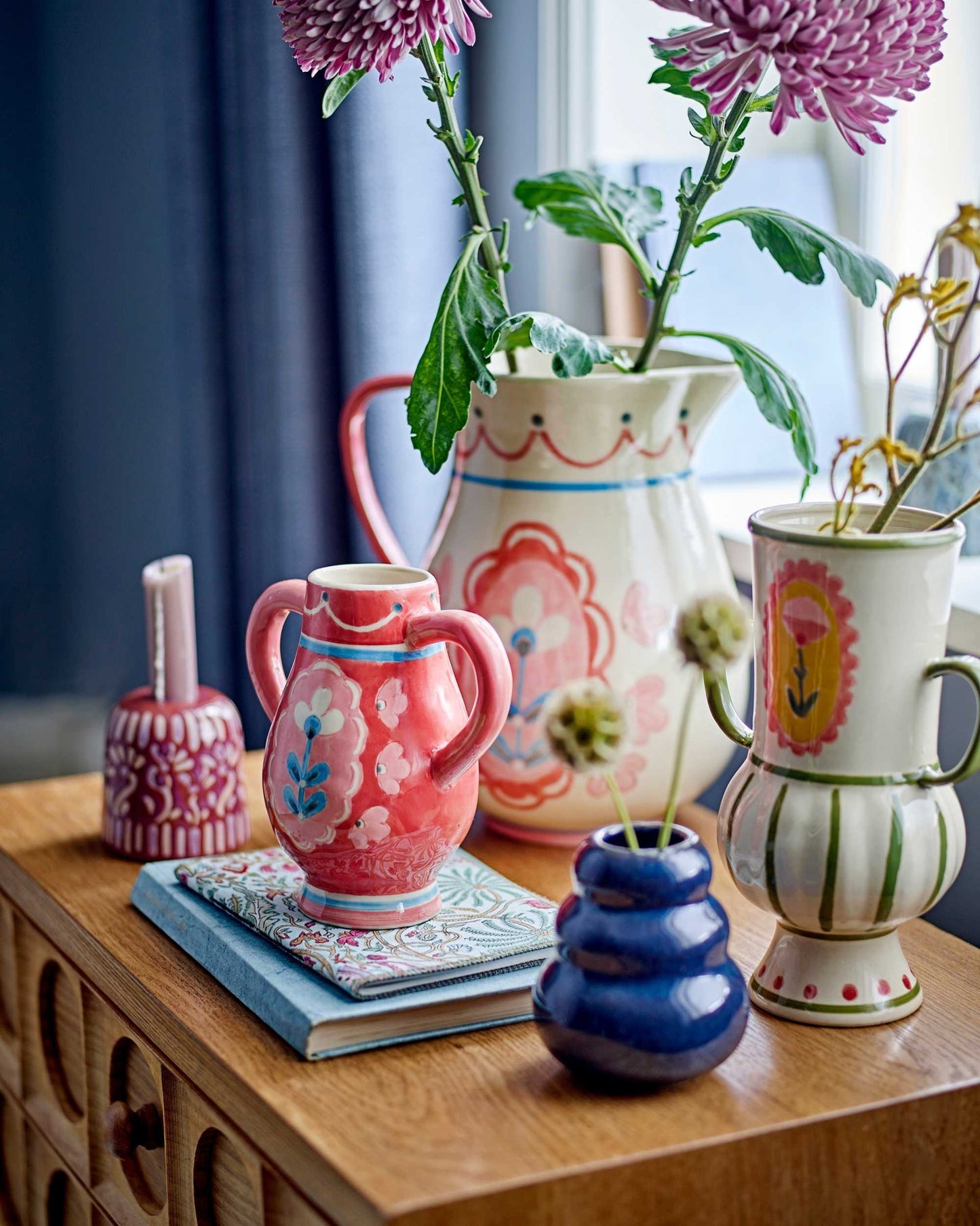 Steingutvase | Blumenmotiv | Odina