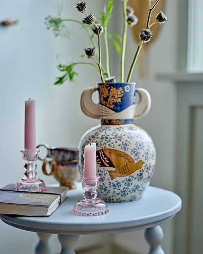 Steingutvase | Vogelmotiv | Hezha