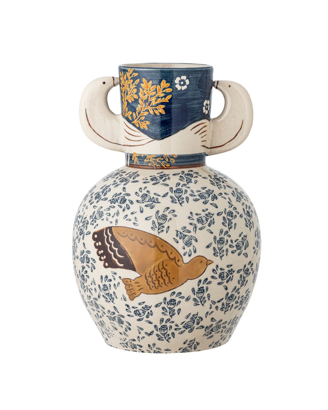 Steingutvase | Vogelmotiv | Hezha