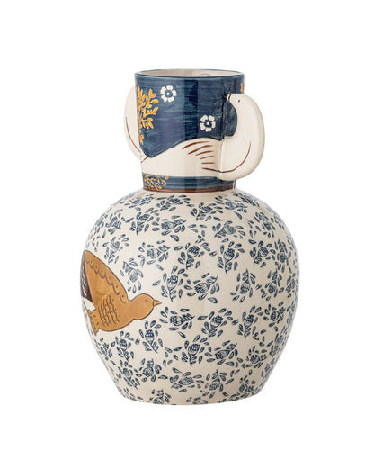 Steingutvase | Vogelmotiv | Hezha