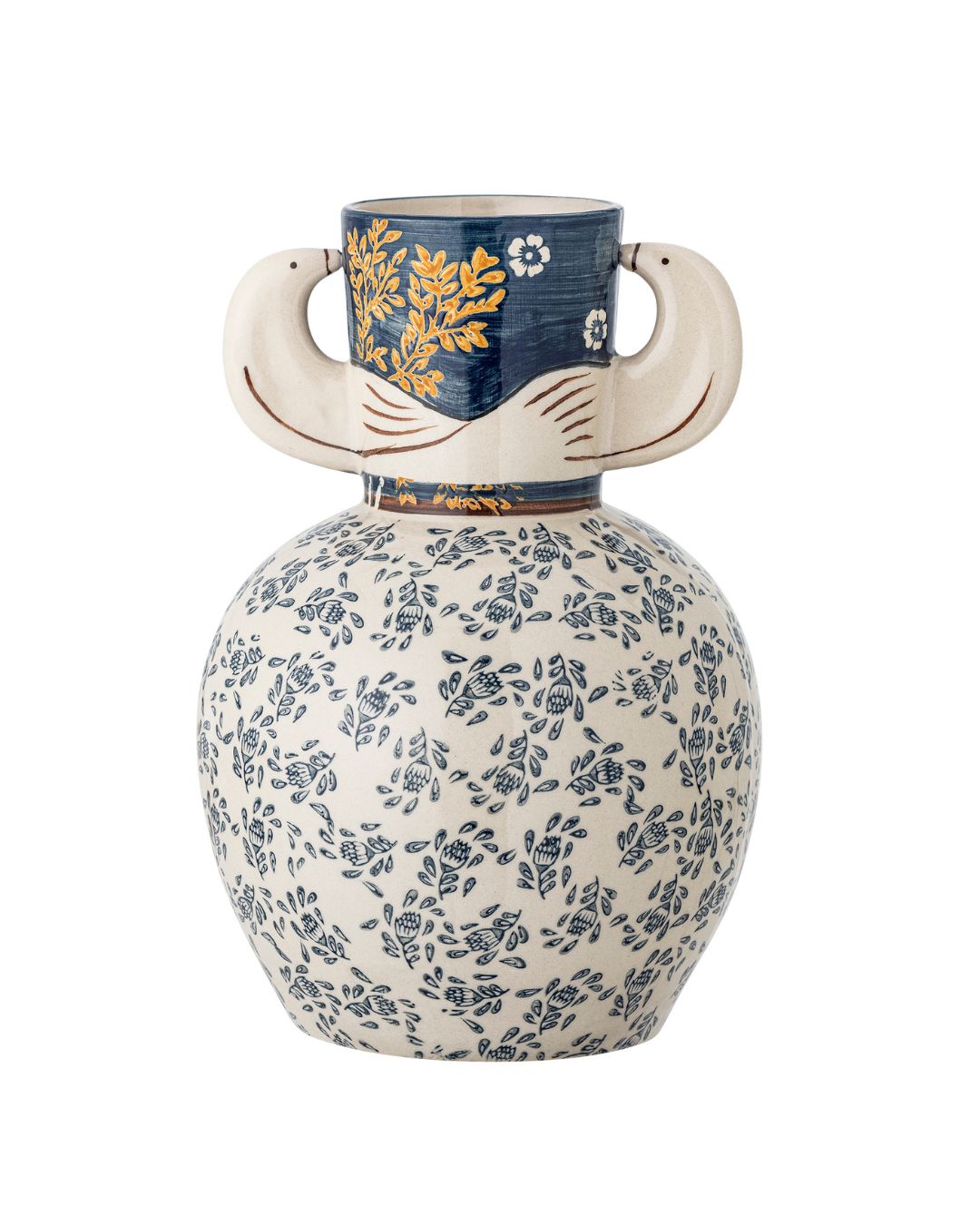 Steingutvase | Vogelmotiv | Hezha