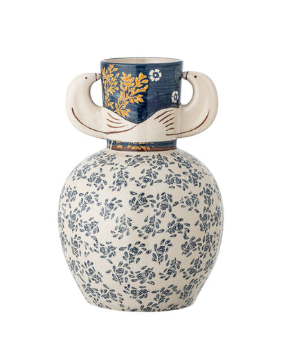 Steingutvase | Vogelmotiv | Hezha